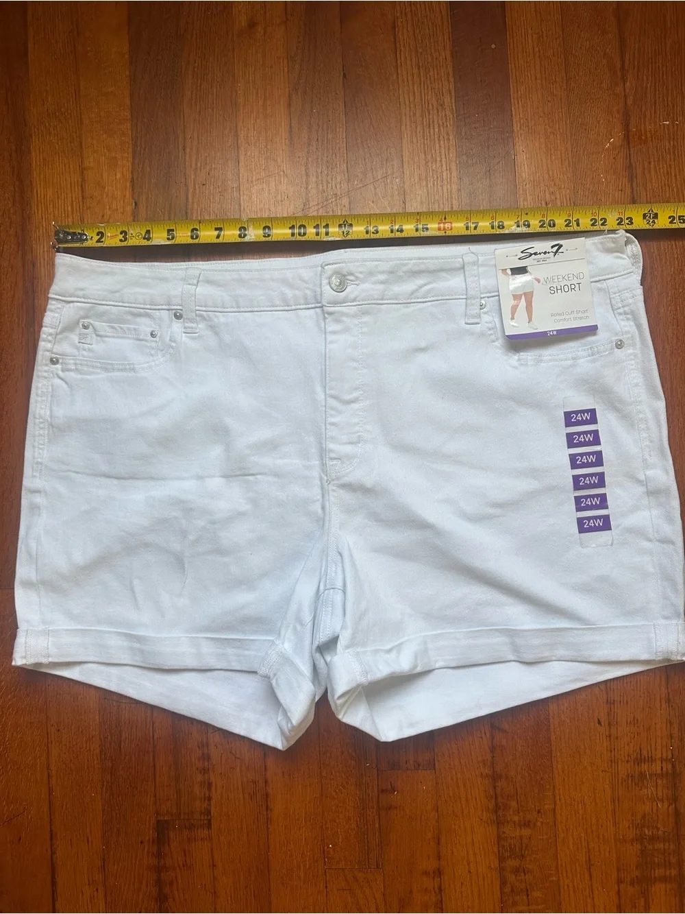 Seven7 White Cuffed Denim Weekend Shorts